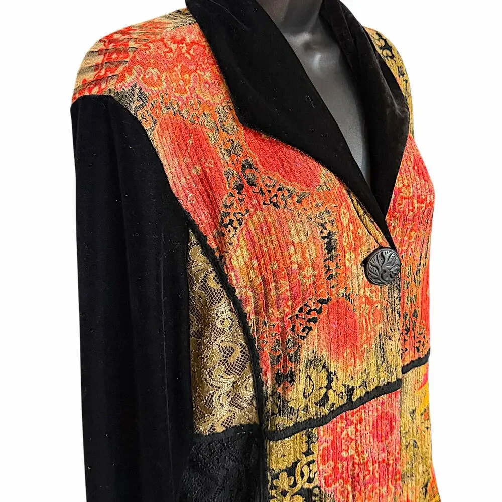 Vtg 90s Coldwater Creek Velvet Patchwork Skirt Suit Set Lace Art To Wear S PM